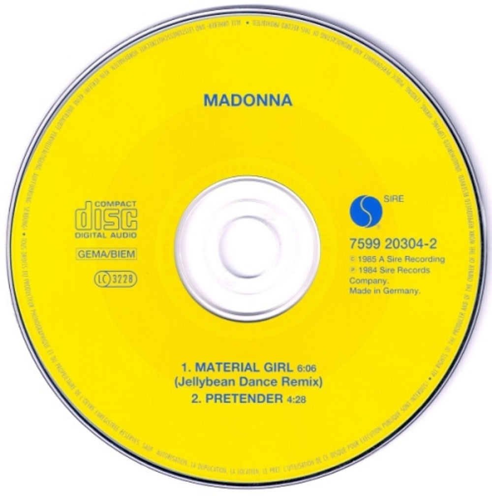 Madonna Material Girl German CD single (CD5 / 5") MADC5MA41024