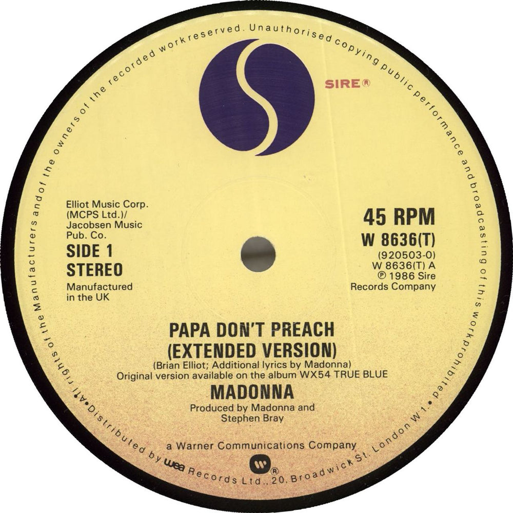 Madonna Papa Don't Preach - Blue Titles + Poster UK 12" vinyl single (12 inch record / Maxi-single) MAD12PA800392