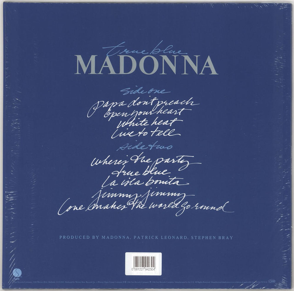 Madonna True Blue - Blue Vinyl UK vinyl LP album (LP record) MADLPTR721899