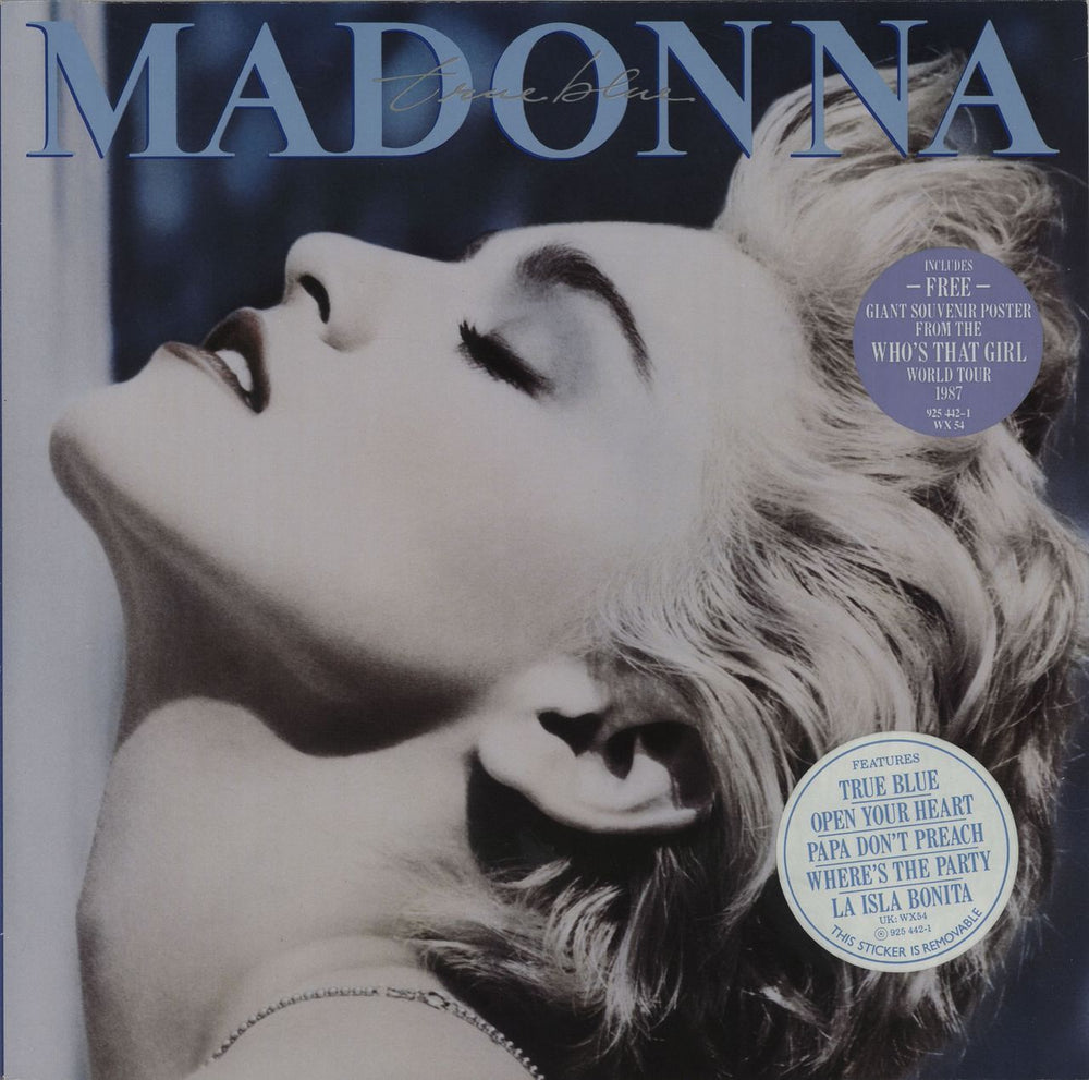 Madonna True Blue + Poster - 2 Stickers UK vinyl LP album (LP record) WX54