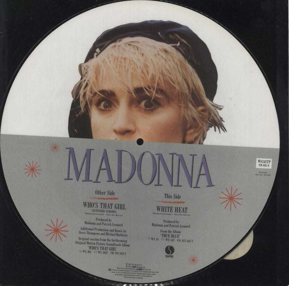 Madonna Who's That Girl - Stickered sleeve - EX UK 12" vinyl picture disc (12 inch picture record)