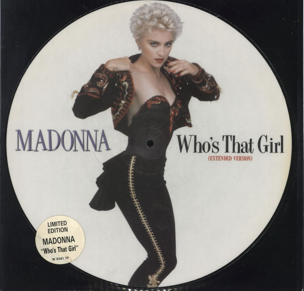 Madonna Who's That Girl - Stickered sleeve - EX UK 12" vinyl picture disc (12 inch picture record) W8341TP