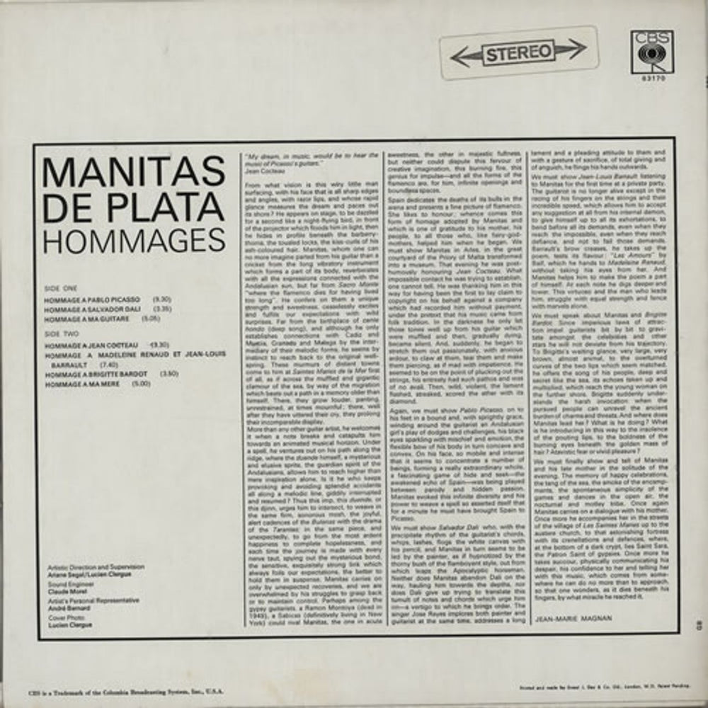 Manitas De Plata Hommages UK vinyl LP album (LP record) NL1LPHO638211