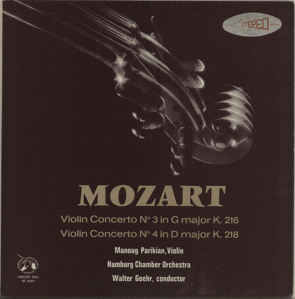 Manoug Parikian Mozart Violin Concertos UK vinyl LP album (LP record) SCM2092