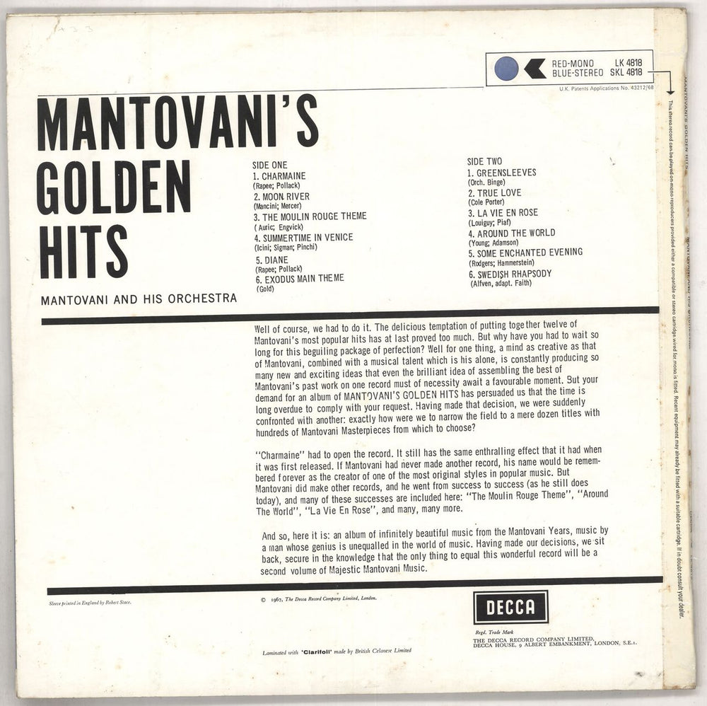 Mantovani Mantovani's Golden Hits - 1st UK vinyl LP album (LP record)