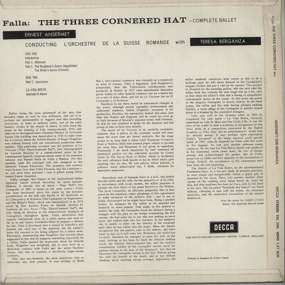 Manuel De Falla The Three Cornered Hat - 1st - WB - DG UK vinyl LP album (LP record)
