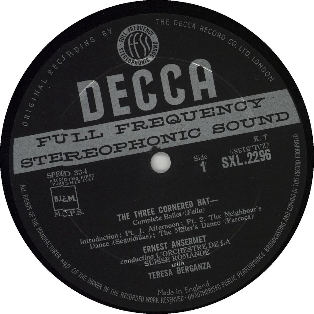 Manuel De Falla The Three Cornered Hat - 1st - WB - DG UK vinyl LP album (LP record) M2FLPTH667426