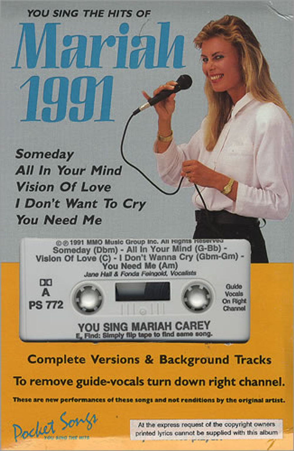 Mariah Carey You Sing The Hits Of Mariah 1991 - Karoake US cassette album PS772