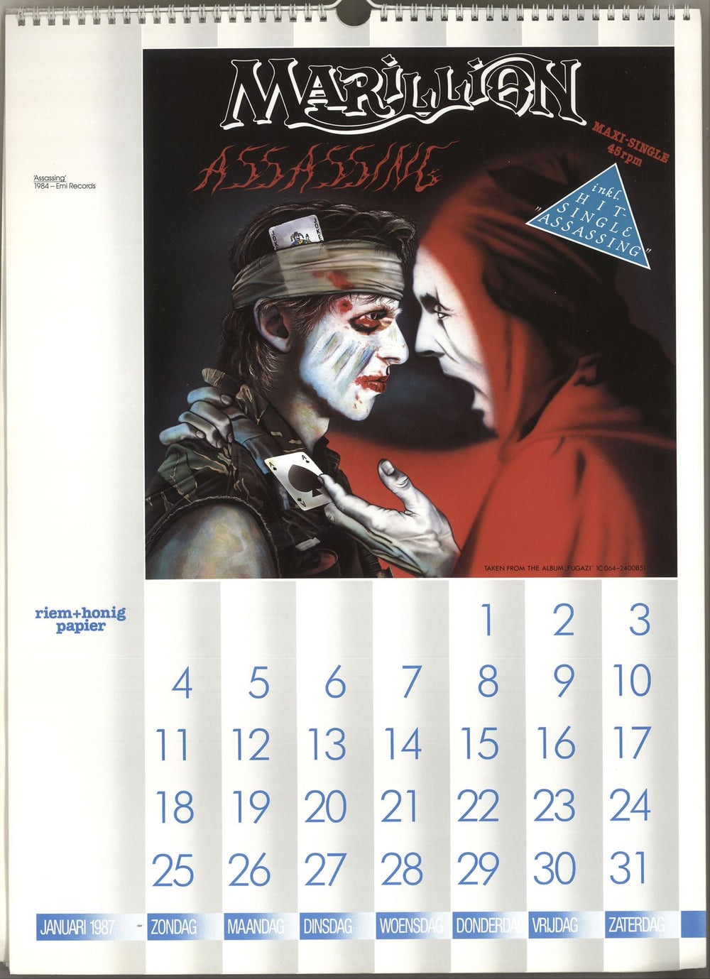 Marillion Exclusive Mark Wilkinson Cover Art Calendar 1987 Dutch Promo calendar