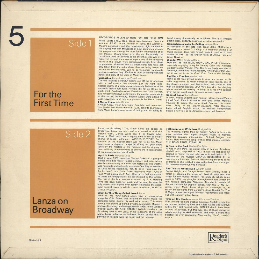 Mario Lanza The Best Of Mario Lanza 5 Dutch vinyl LP album (LP record)