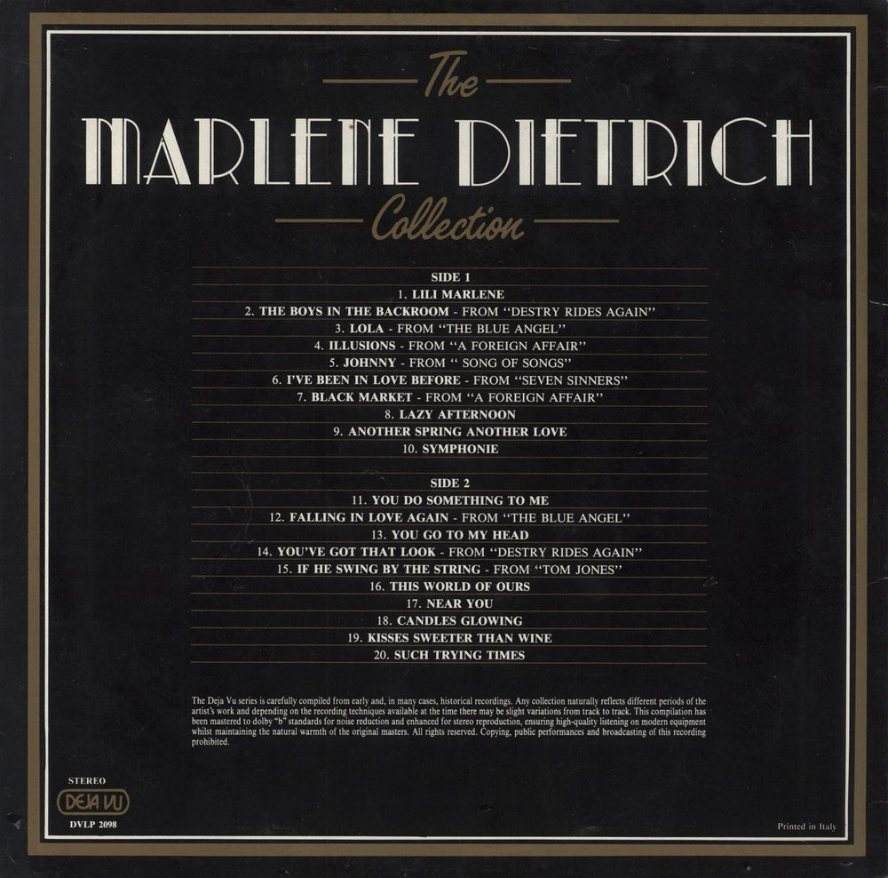 Marlene Dietrich The Marlene Dietrich Italian vinyl LP album (LP record)