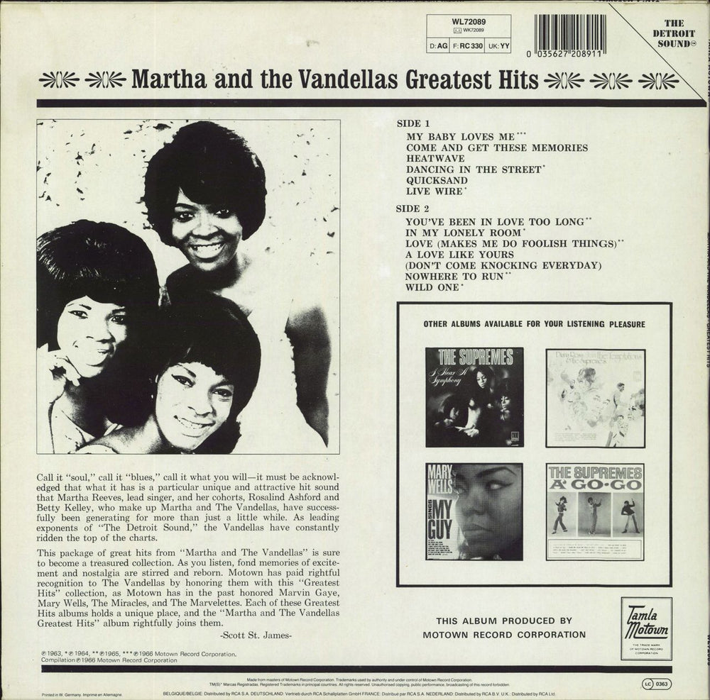 Martha Reeves & The Vandellas Greatest Hits German vinyl LP album (LP record)