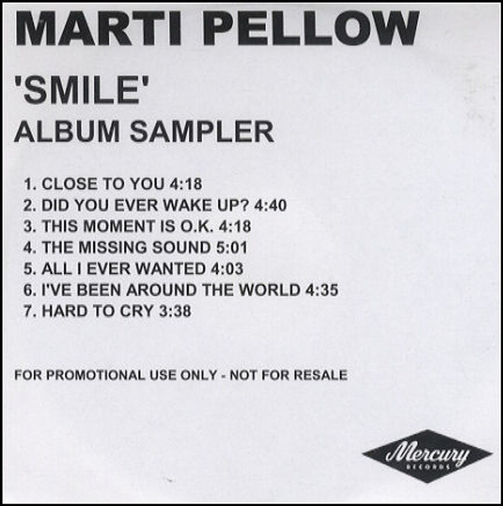 Marti Pellow Smile Album Sampler UK Promo CD-R acetate CD-R ACETATE