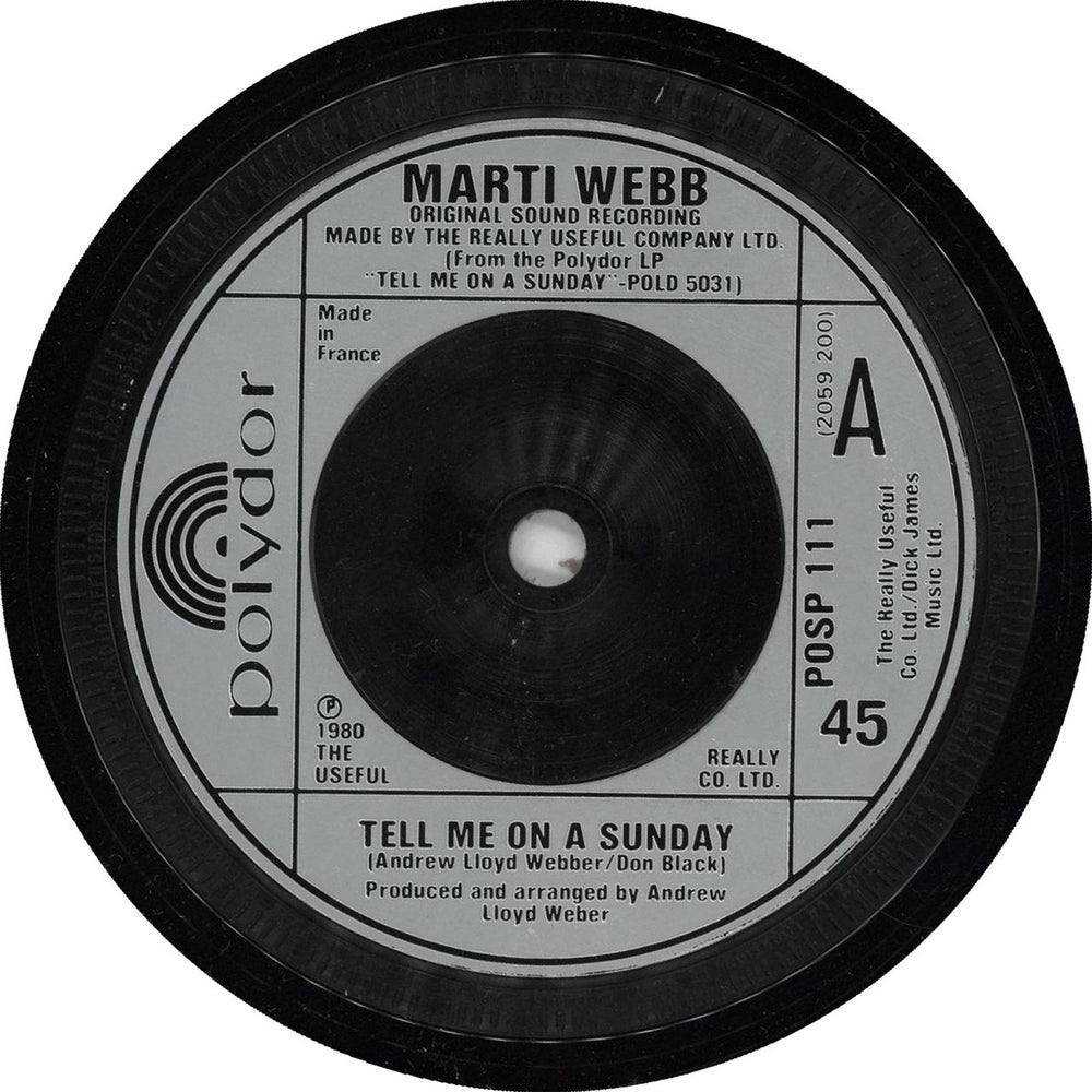 Marti Webb Tell Me On A Sunday UK 7" vinyl single (7 inch record / 45) POSP111