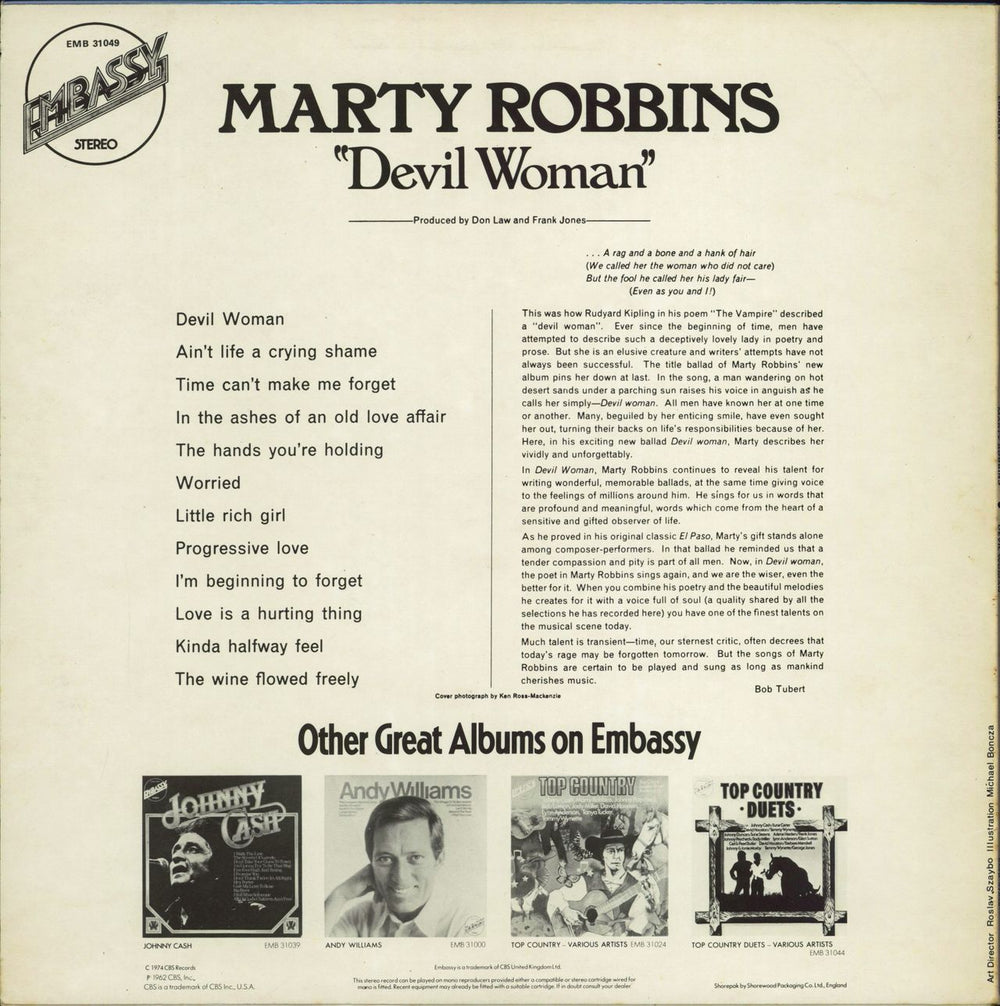 Marty Robbins Devil Woman UK vinyl LP album (LP record)