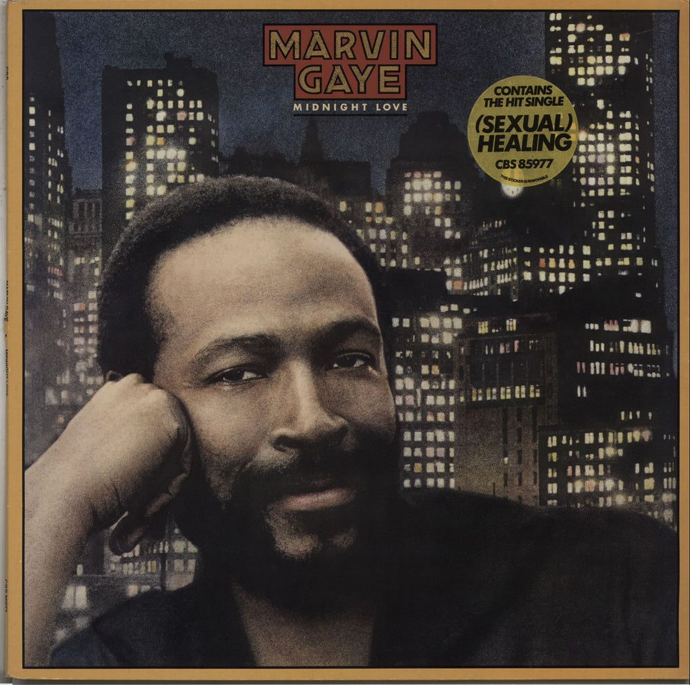 Marvin Gaye Midnight Love + Hype Stickered Sleeve UK vinyl LP album (LP record) CBS85977