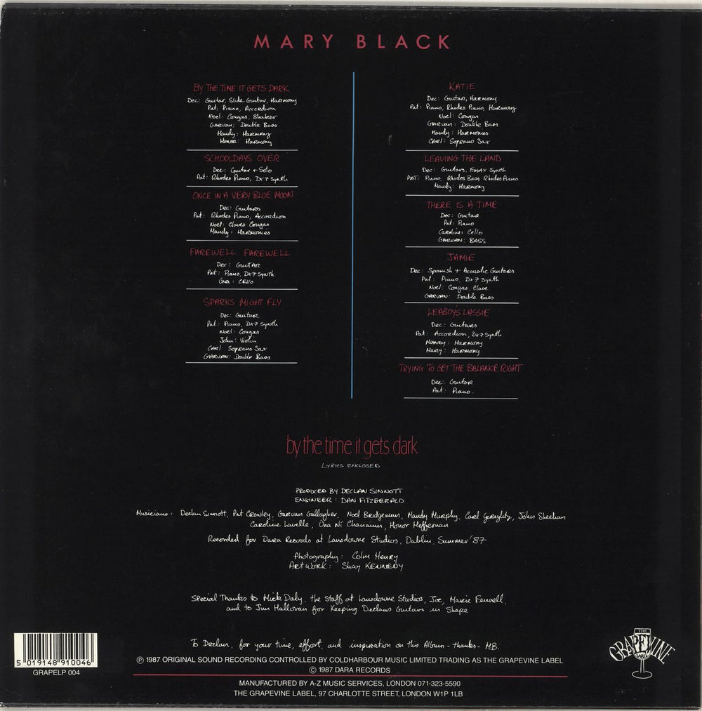 Mary Black By The Time It Gets Dark UK vinyl LP album (LP record)