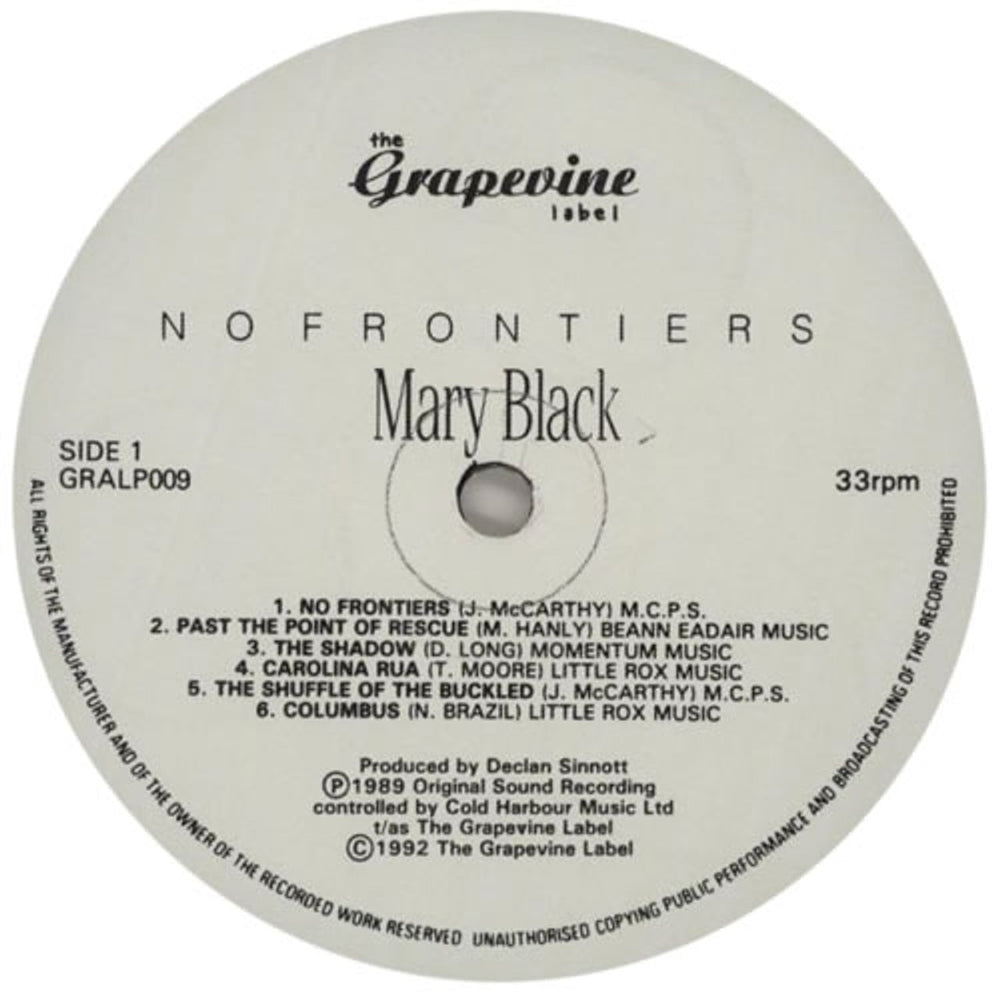 Mary Black No Frontiers UK vinyl LP album (LP record) MBKLPNO230126