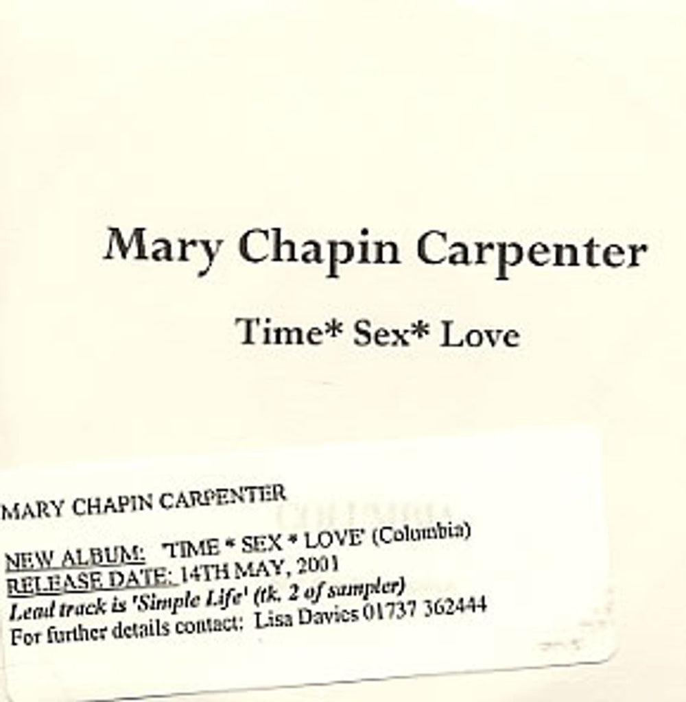 Mary Chapin Carpenter Time*Sex*Love UK Promo CD-R acetate CD ACETATE