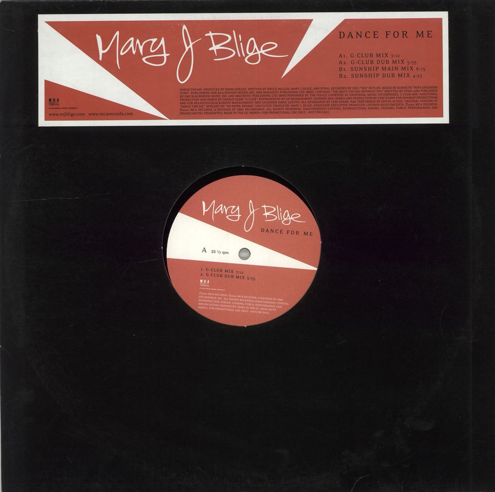 Mary J Blige Dance For Me (Remixes) UK Promo 12" vinyl single (12 inch record / Maxi-single) MJBVP1