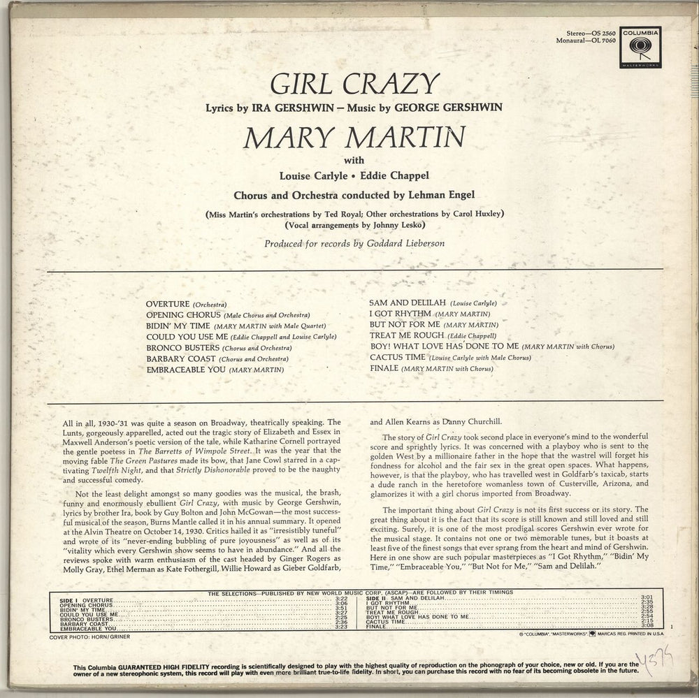 Mary Martin Mary Martin In Gerswin's Girl Crazy US vinyl LP album (LP record)