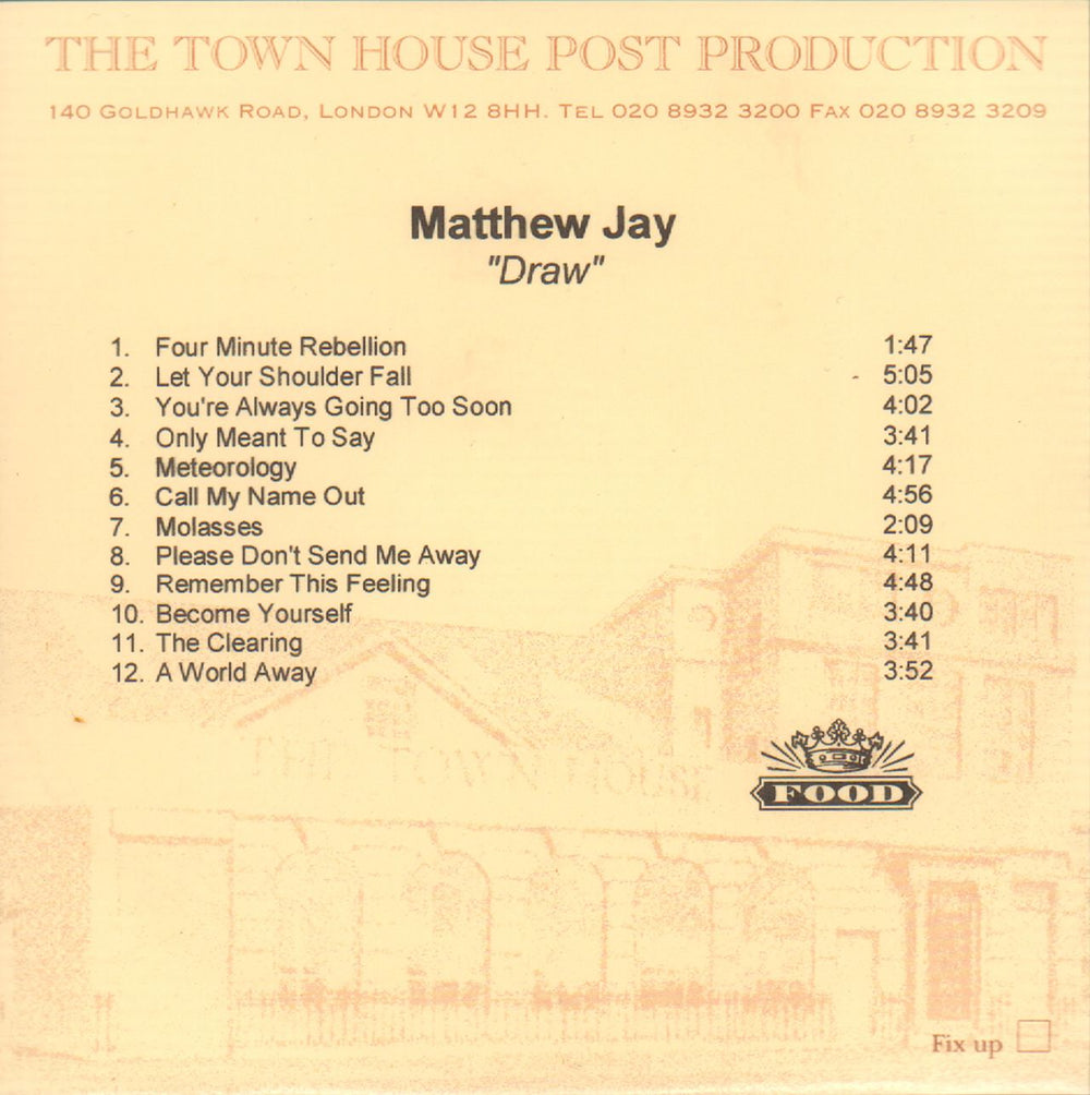 Matthew Jay Draw UK Promo CD-R acetate CD-R