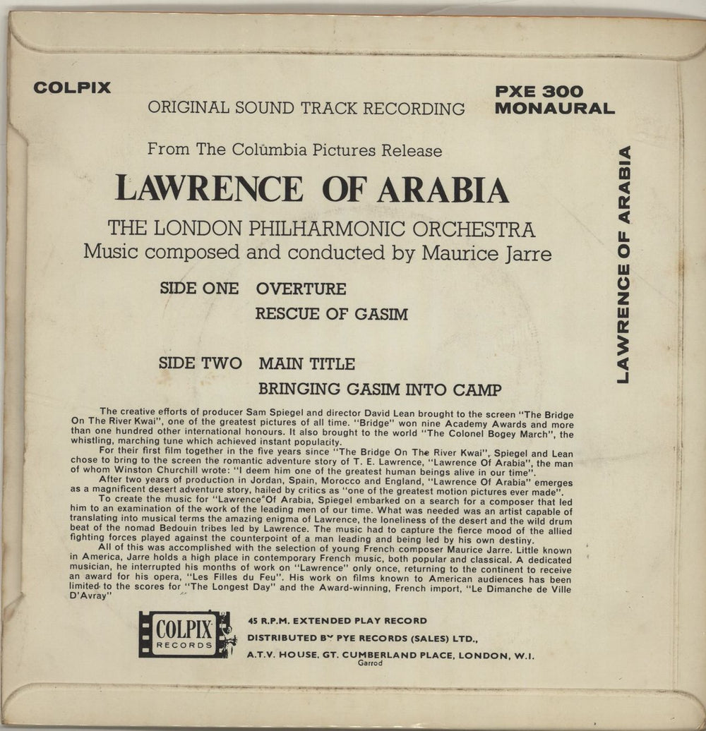 Maurice Jarre Lawrence Of Arabia - Solid UK 7" vinyl single (7 inch record / 45) MJA07LA687595