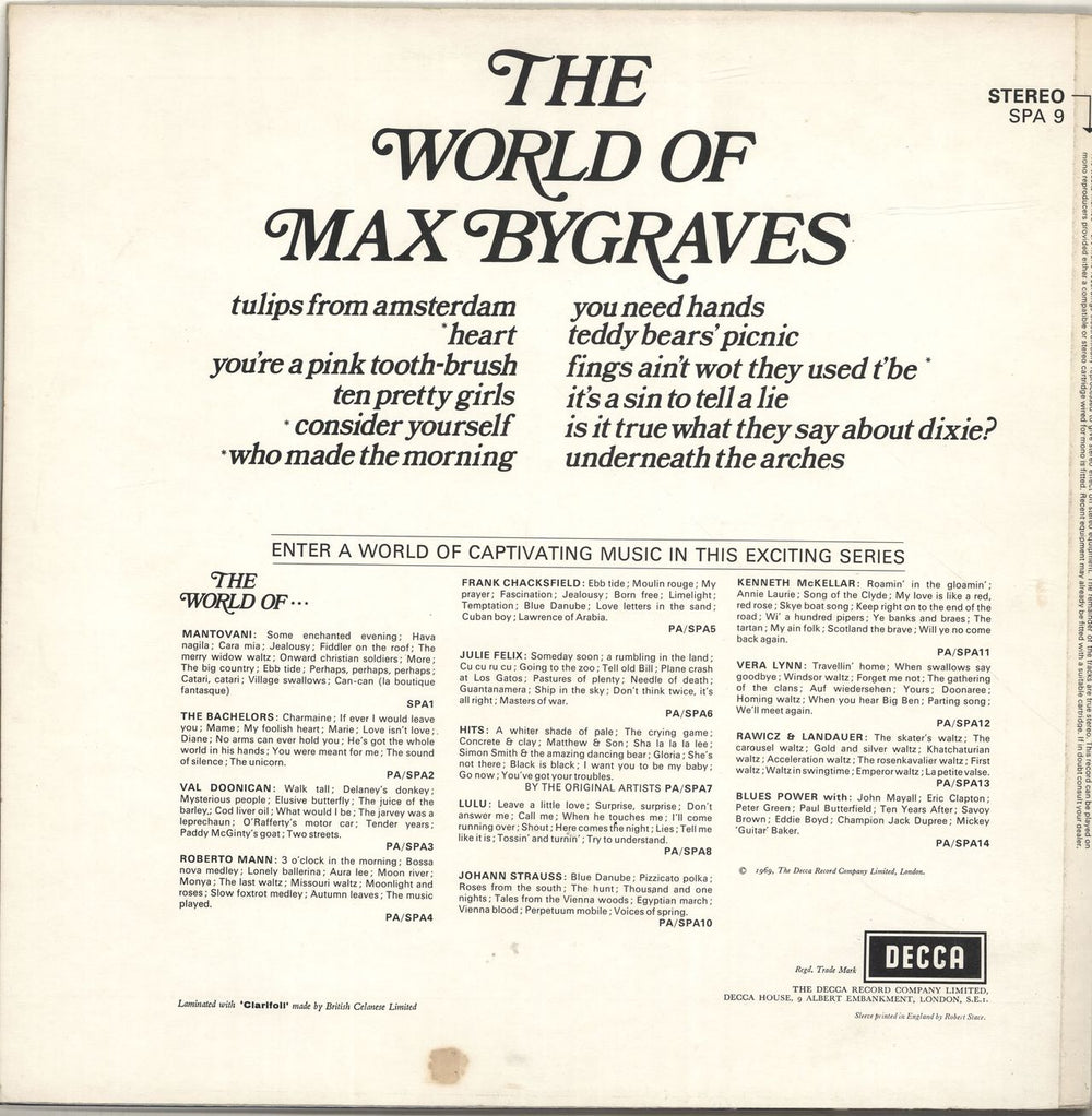 Max Bygraves The World Of Max Bygraves UK vinyl LP album (LP record)