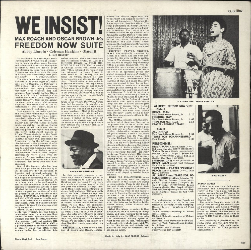 Max Roach Freedom Now Suite Italian vinyl LP album (LP record)