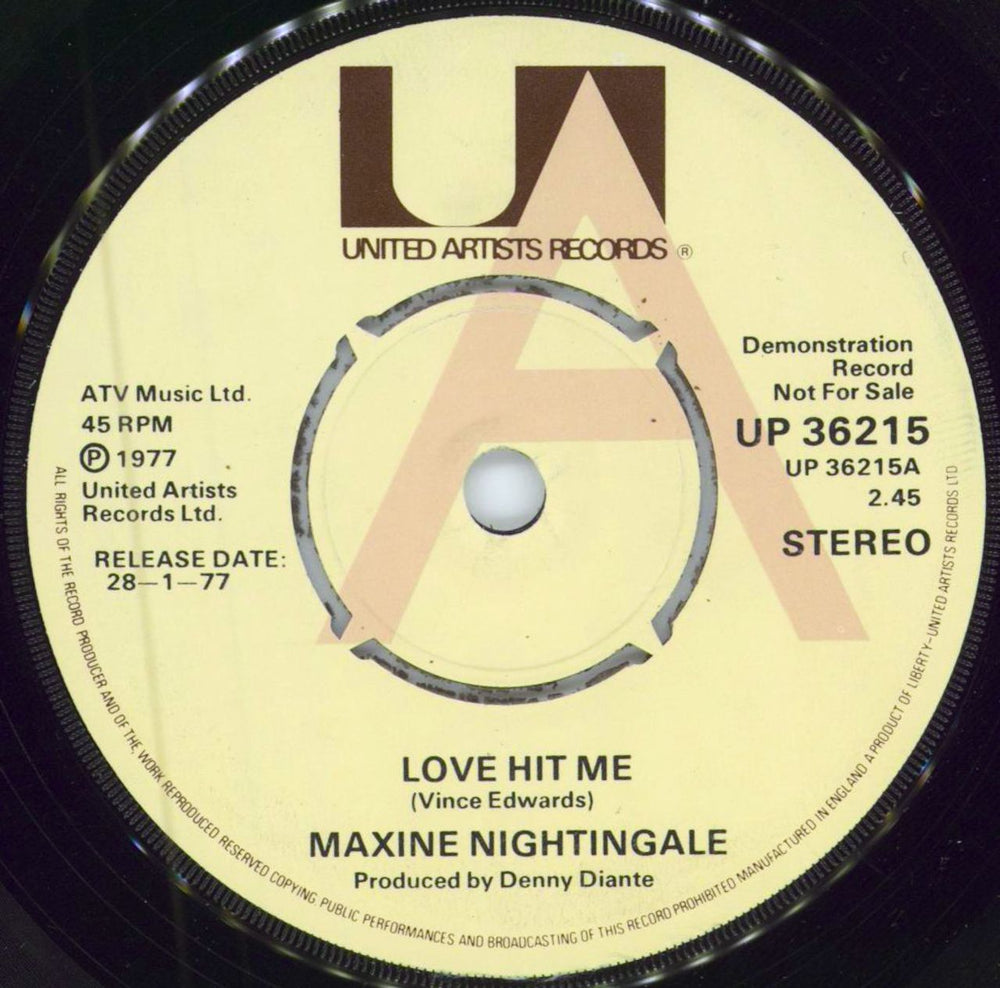 Maxine Nightingale Love Hit Me - 'A' label UK Promo 7" vinyl single (7 inch record / 45) UP36215