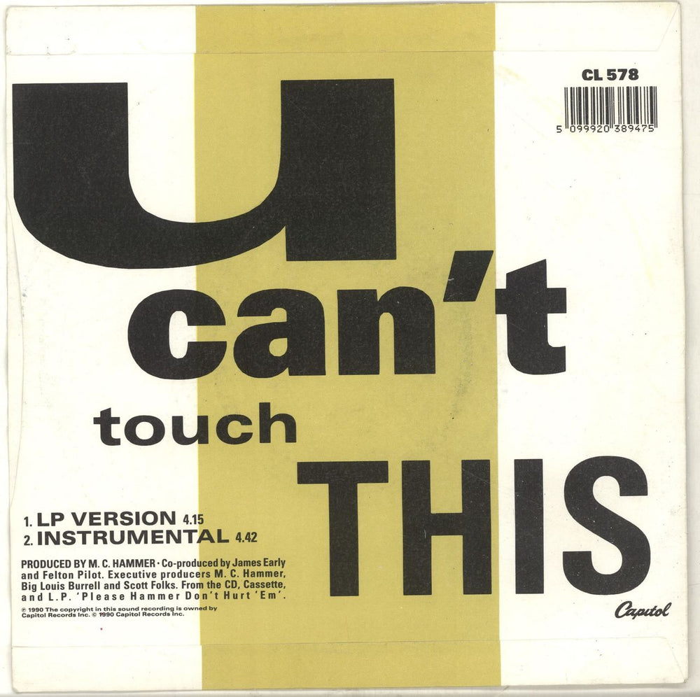 MC Hammer U Can't Touch This UK 7" vinyl single (7 inch record / 45) MCH07UC243007