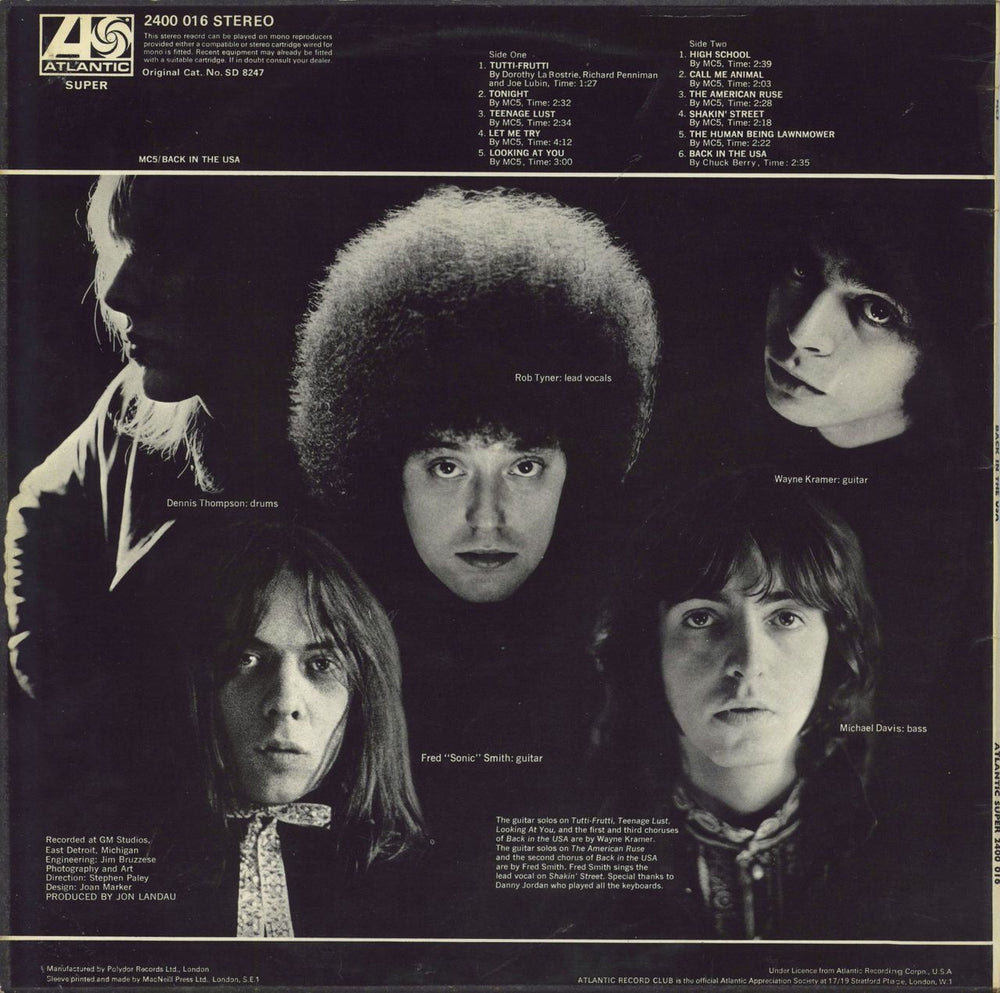 MC5 Back In The USA - EX UK vinyl LP album (LP record)