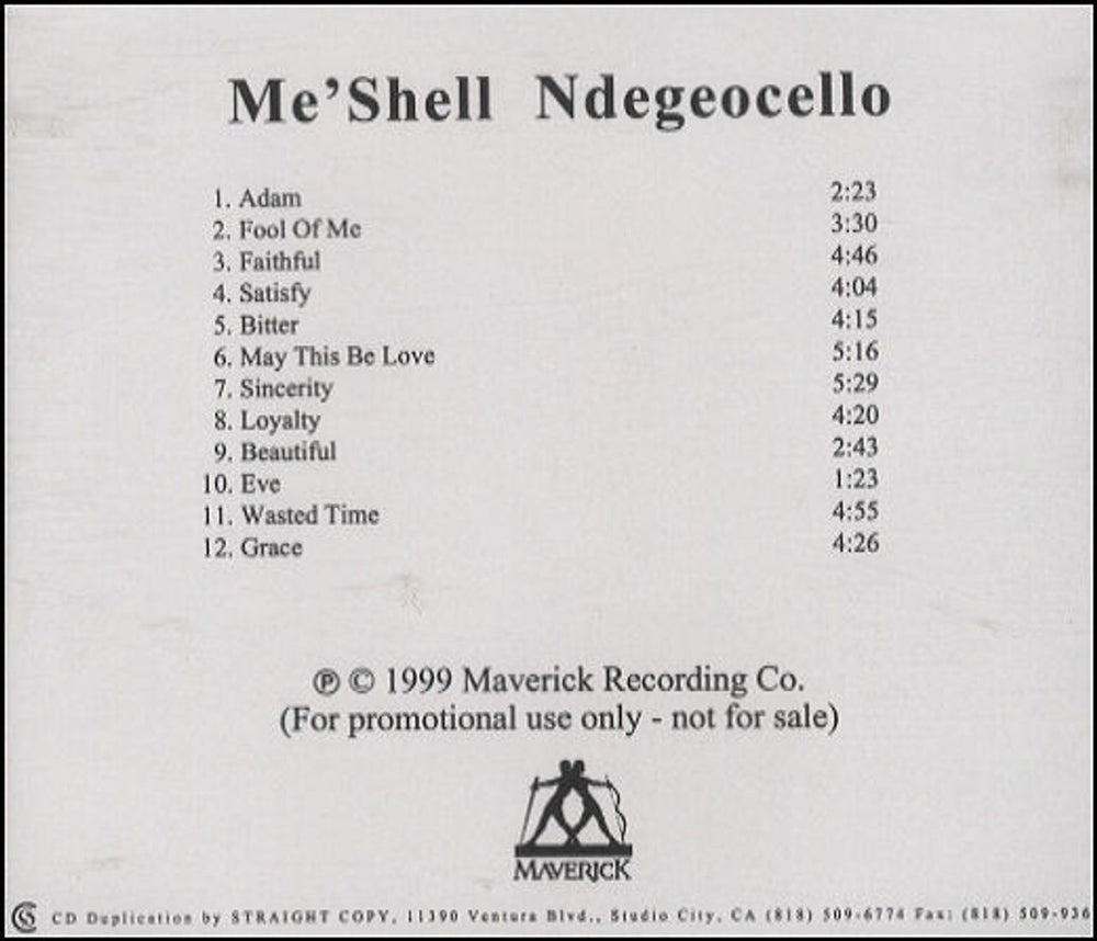 Me'Shell Ndegeocello Me'shell Ndegeocello US Promo CD-R acetate CD ACETATE