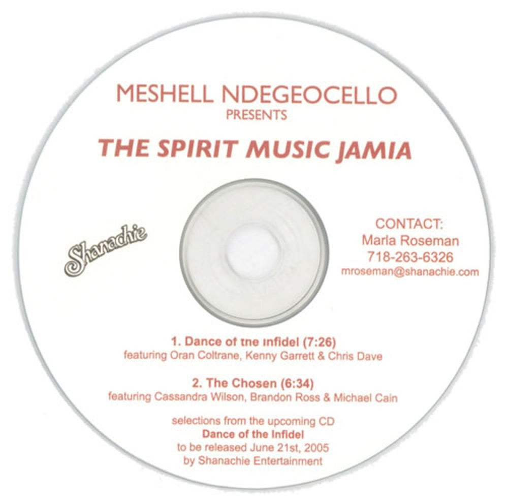 Me'Shell Ndegeocello The Spirit Music Jamia US Promo CD-R acetate MSLCRTH529878