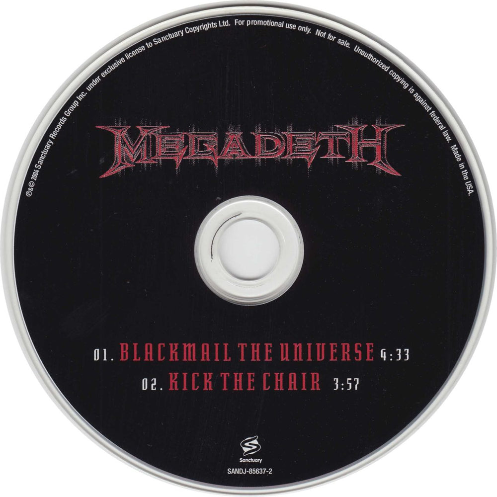 Megadeth Blackmail The Universe US Promo CD single (CD5 / 5") SANDJ-85637-2