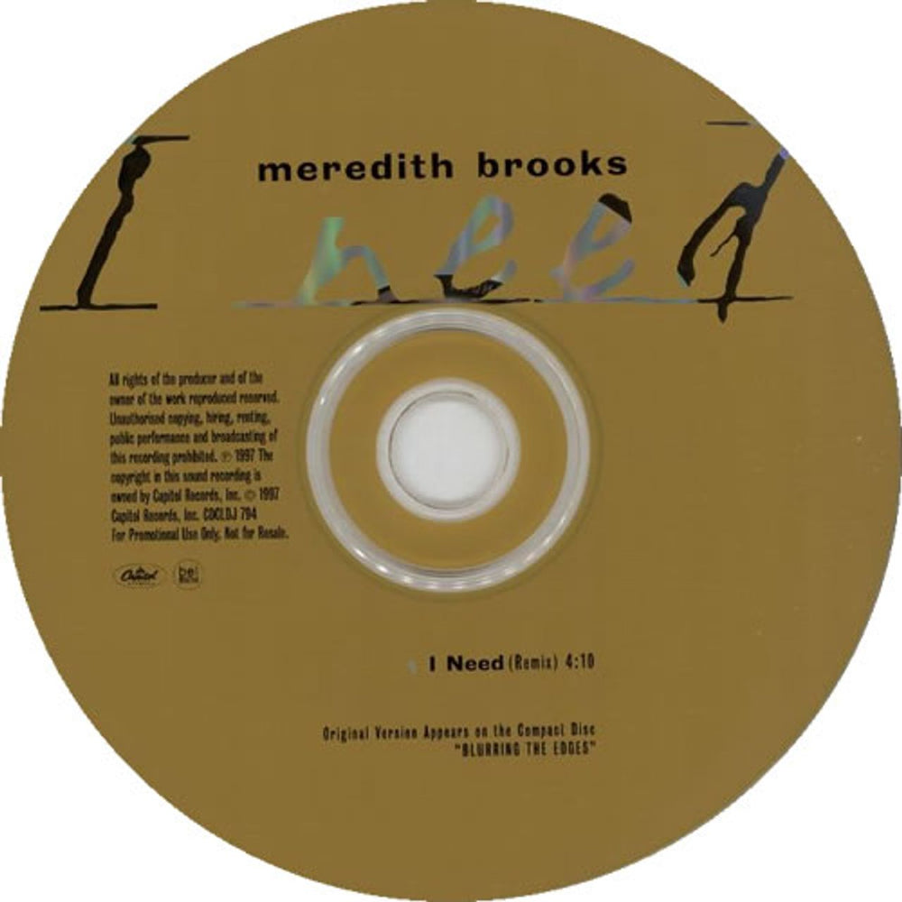 Meredith Brooks I Need UK Promo CD single (CD5 / 5") MEBC5IN97112