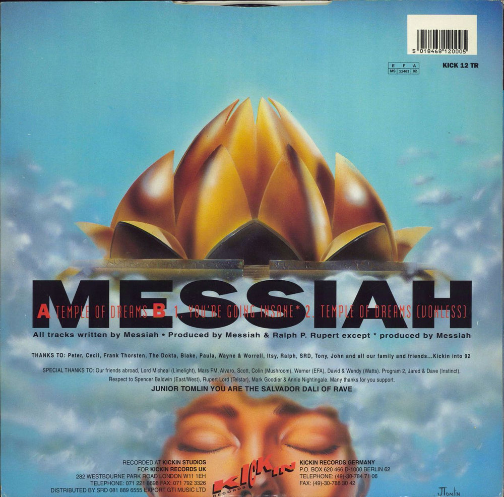 Messiah (90s) Temple Of Dreams - Manix Remix UK 12" vinyl single (12 inch record / Maxi-single) 5018468120005