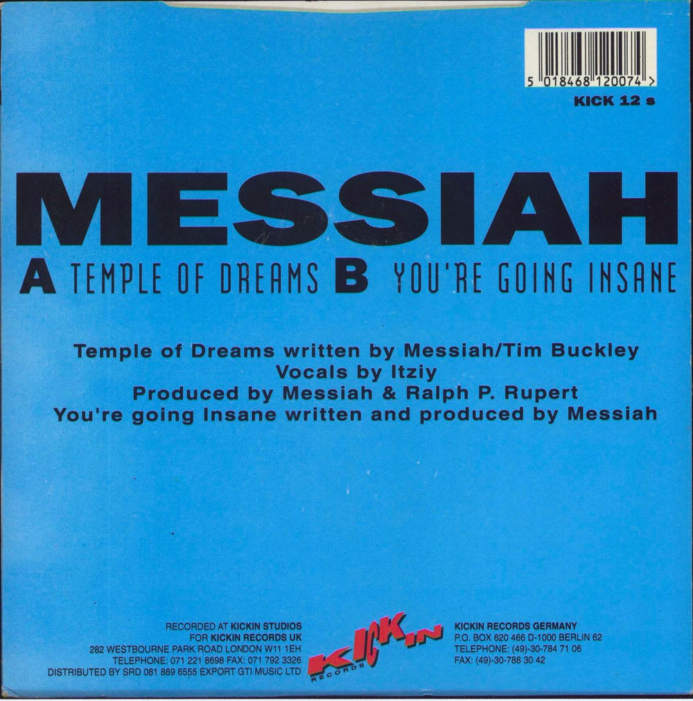 Messiah (90s) Temple Of Dreams UK 7" vinyl single (7 inch record / 45) 5018468120074