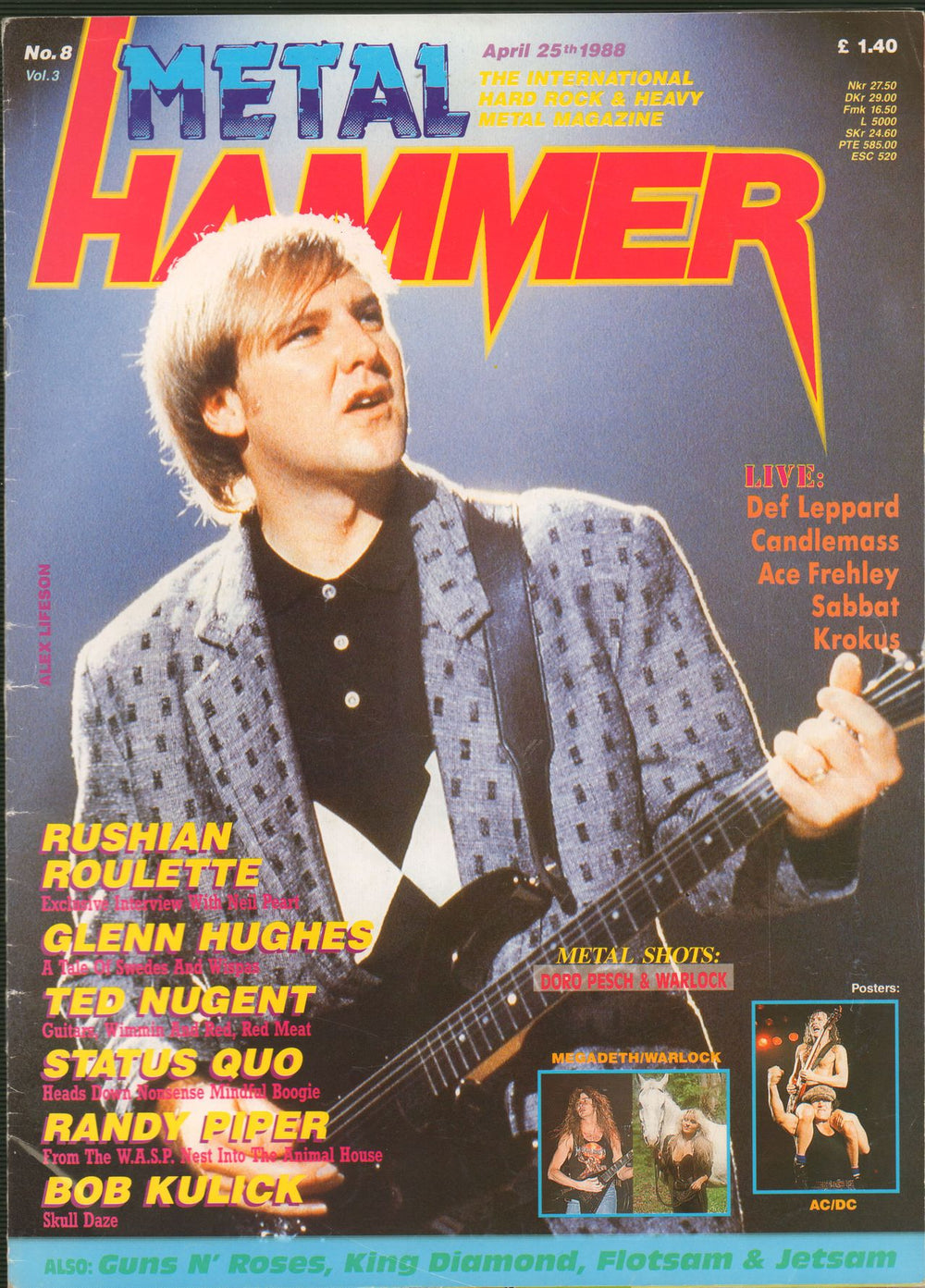 Metal Hammer Magazine Metal Hammer Vol.3 No.8 UK magazine 25TH APRIL 1988