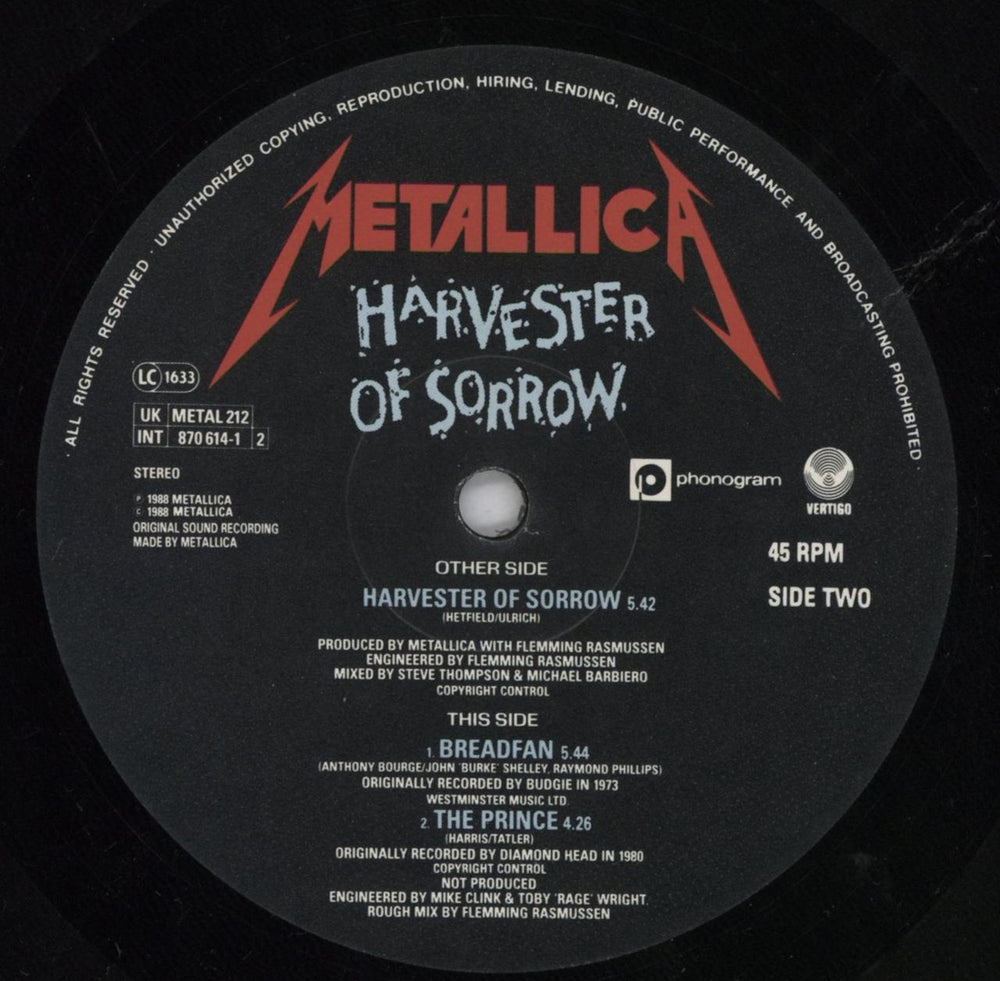 Metallica Harvester Of Sorrow - Skull Label UK 12" vinyl single (12 inch record / Maxi-single)