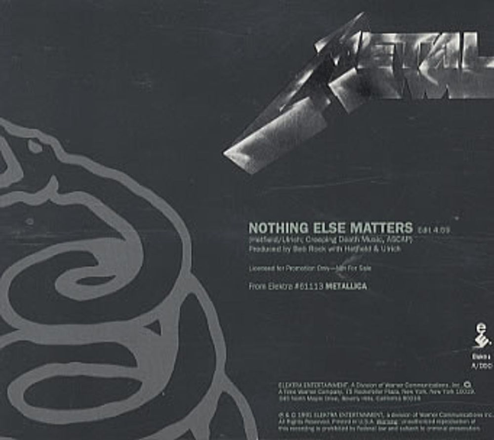 Metallica Nothing Else Matters - Edit US Promo CD single (CD5 / 5") METC5NO06141