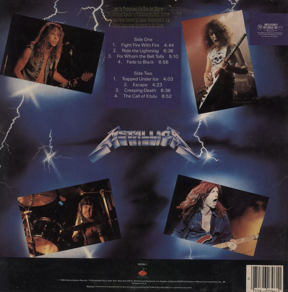 Metallica Ride The Lightning US Promo vinyl LP album (LP record)