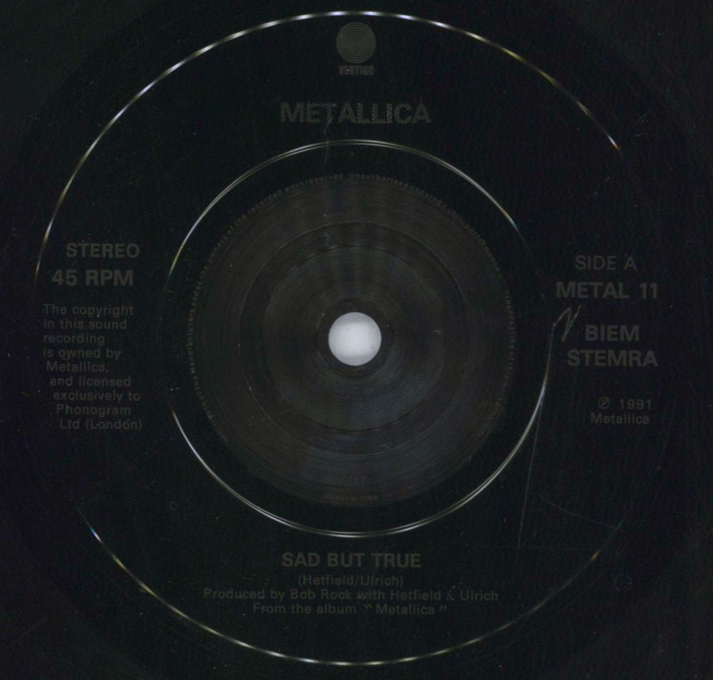 Metallica Sad But True - Black Injection labels EX UK 7" vinyl single (7 inch record / 45) MET07SA820395