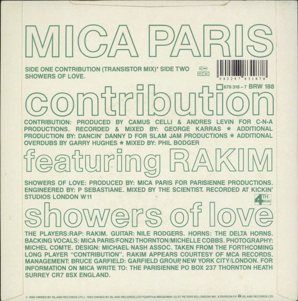 Mica Paris Contribution UK 7" vinyl single (7 inch record / 45) 042287831878