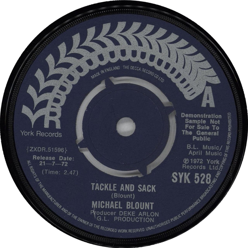 Michael Blount Tackle And Sack - A Label UK 7" vinyl single (7 inch record / 45) SYK528