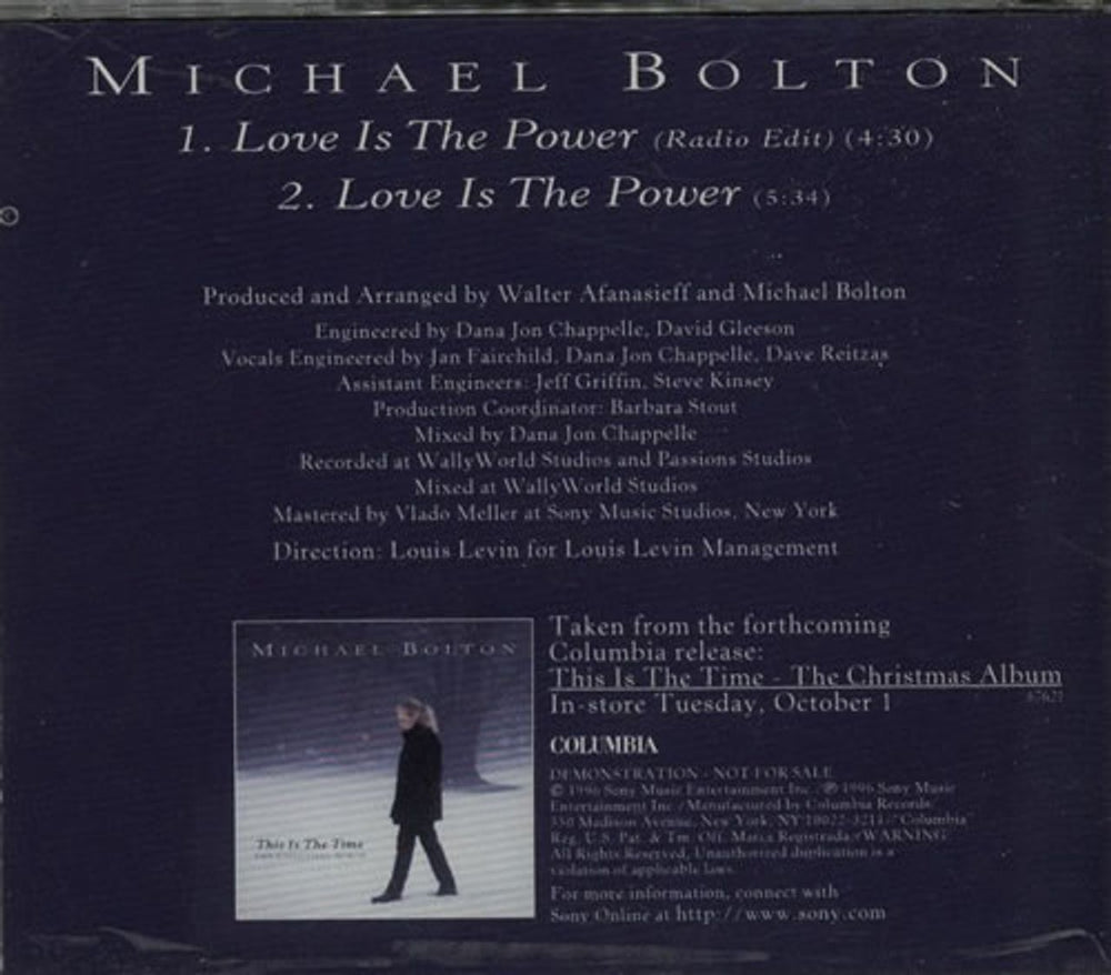 Michael Bolton Love Is The Power US Promo CD single (CD5 / 5") BOLC5LO75808