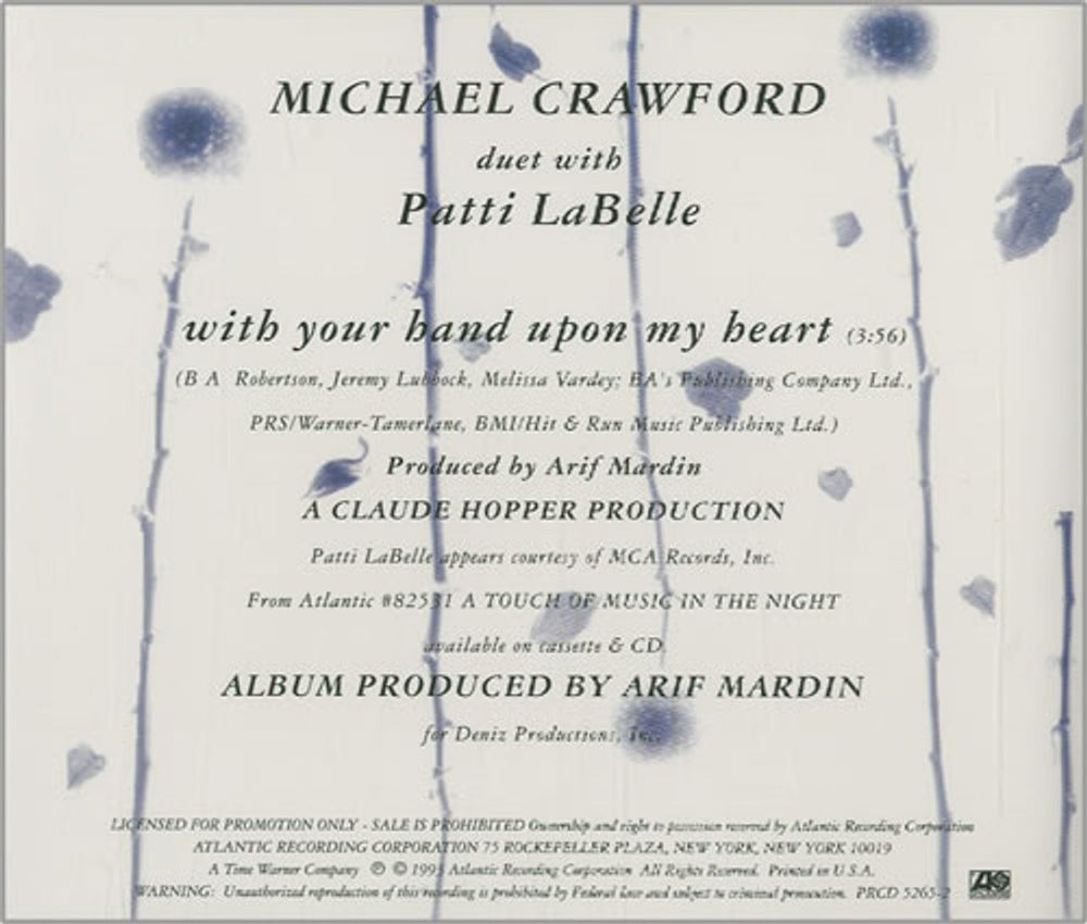 Michael Crawford With Your Hand Upon My Heart US Promo CD single (CD5 / 5") PRCD5265-2