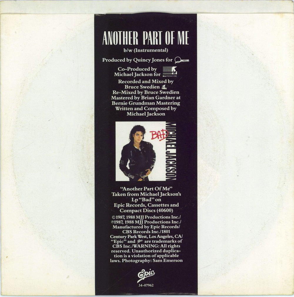 Michael Jackson Another Part Of Me US 7" vinyl single (7 inch record / 45)