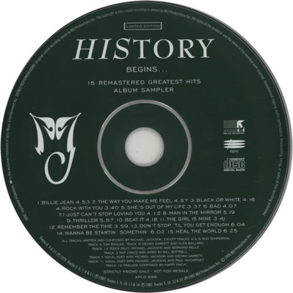 Michael Jackson History Begins... - 15 Tracks UK Promo CD album (CDLP) M-JCDHI46523