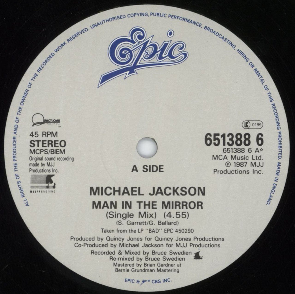 Michael Jackson Man In The Mirror UK 12" vinyl single (12 inch record / Maxi-single) M-J12MA800387